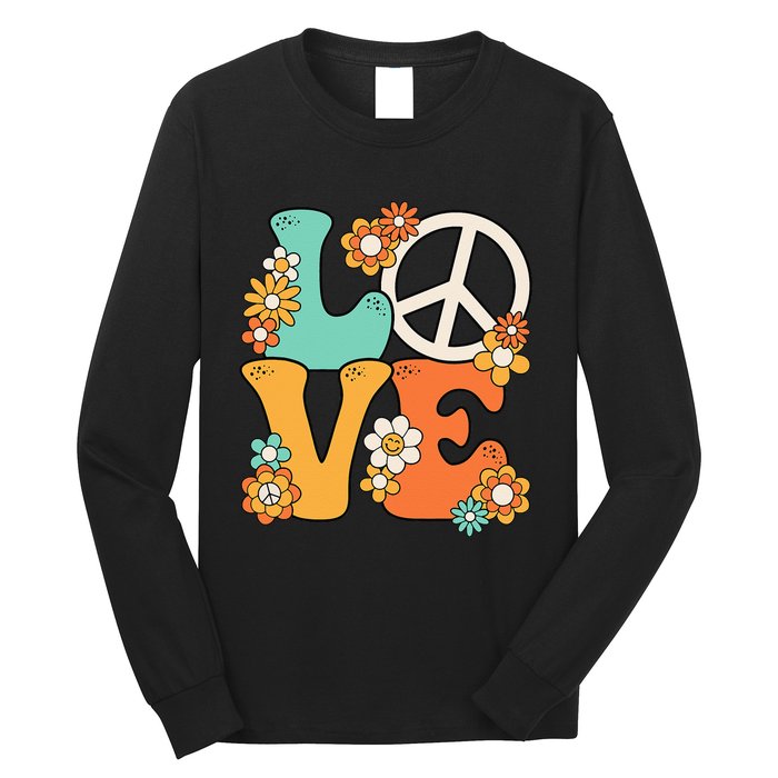 Peace Sign Love 60s 70s Groovy Hippie Theme Party Long Sleeve Shirt