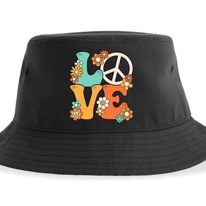 Peace Sign Love 60s 70s Groovy Hippie Theme Party Sustainable Bucket Hat