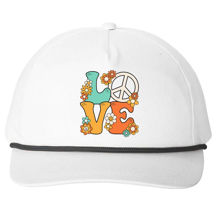 Peace Sign Love 60s 70s Groovy Hippie Theme Party Snapback Five-Panel Rope Hat