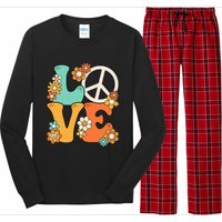 Peace Sign Love 60s 70s Groovy Hippie Theme Party Long Sleeve Pajama Set