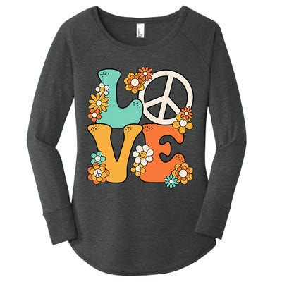 Peace Sign Love 60s 70s Groovy Hippie Theme Party Women's Perfect Tri Tunic Long Sleeve Shirt
