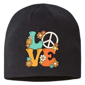 Peace Sign Love 60s 70s Groovy Hippie Theme Party Sustainable Beanie