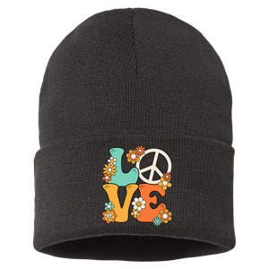 Peace Sign Love 60s 70s Groovy Hippie Theme Party Sustainable Knit Beanie