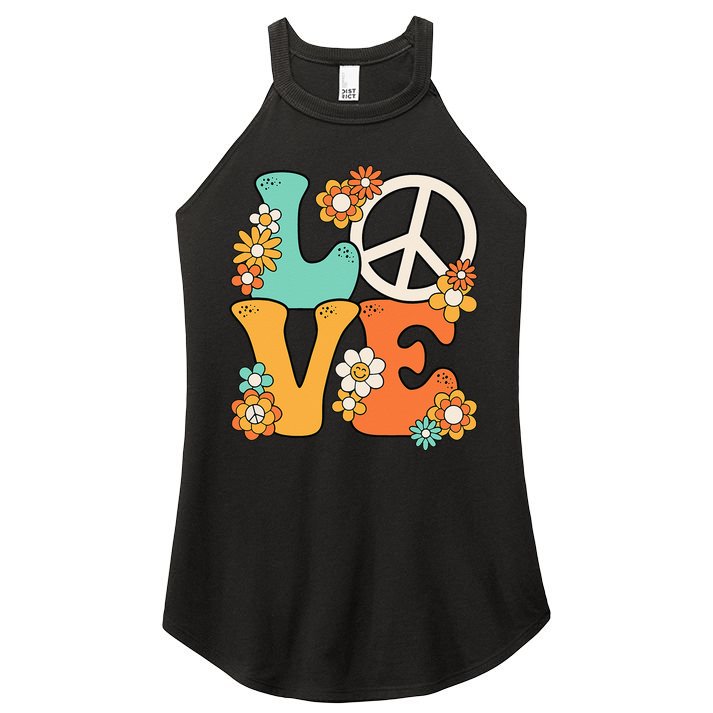 Peace Sign Love 60s 70s Groovy Hippie Theme Party Women's Perfect Tri Rocker Tank