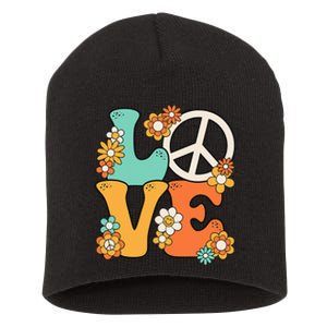 Peace Sign Love 60s 70s Groovy Hippie Theme Party Short Acrylic Beanie