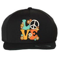 Peace Sign Love 60s 70s Groovy Hippie Theme Party Wool Snapback Cap