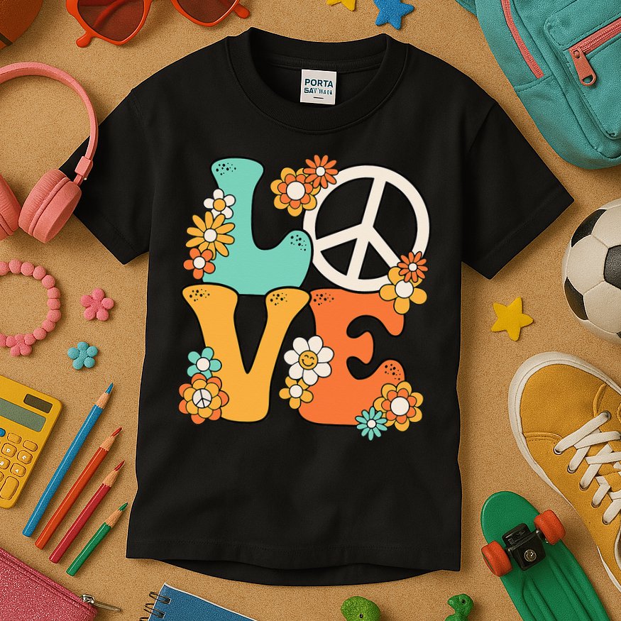 Peace Sign Love 60s 70s Groovy Hippie Theme Party Kids T-Shirt