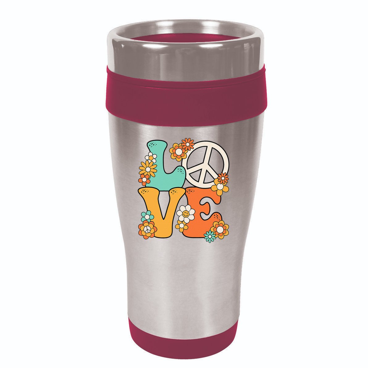 Peace Sign Love 60s 70s Groovy Hippie Theme Party 16oz Travel Tumbler