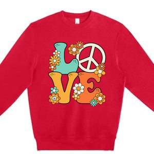 Peace Sign Love 60s 70s Groovy Hippie Theme Party Premium Crewneck Sweatshirt