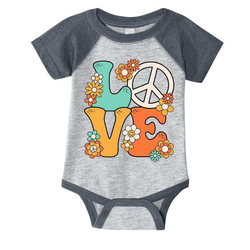 Peace Sign Love 60s 70s Groovy Hippie Theme Party Infant Baby Jersey Bodysuit