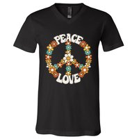 Peace Sign Love 60s 70s Groovy Hippie Theme Party V-Neck T-Shirt