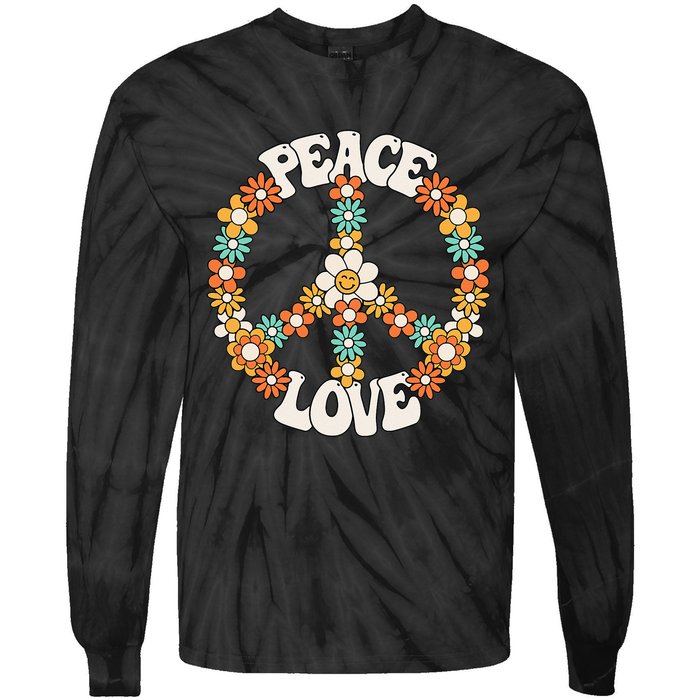 Peace Sign Love 60s 70s Groovy Hippie Theme Party Tie-Dye Long Sleeve Shirt