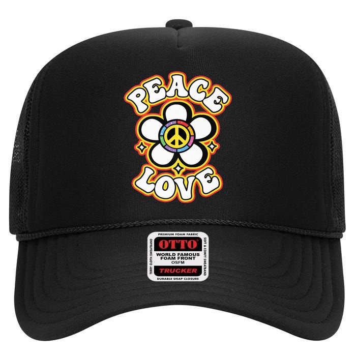 PEACE SIGN LOVE Shirt 60s 70s Tie Dye Hippie Costume Premium High Crown Mesh Back Trucker Hat