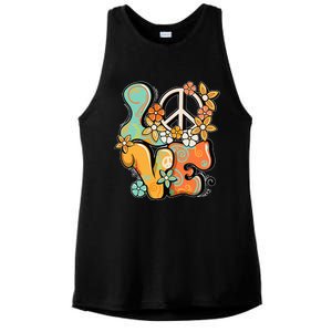 Peace Sign Love 60s 70s Costume Groovy Hippie Theme Party Ladies PosiCharge Tri-Blend Wicking Tank