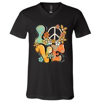 Peace Sign Love 60s 70s Costume Groovy Hippie Theme Party V-Neck T-Shirt