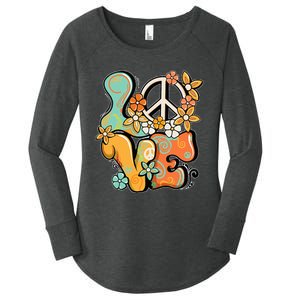 Peace Sign Love 60s 70s Costume Groovy Hippie Theme Party Women's Perfect Tri Tunic Long Sleeve Shirt