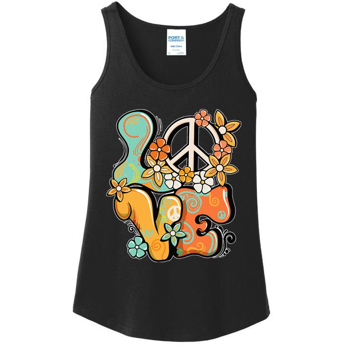 Peace Sign Love 60s 70s Costume Groovy Hippie Theme Party Ladies Essential Tank