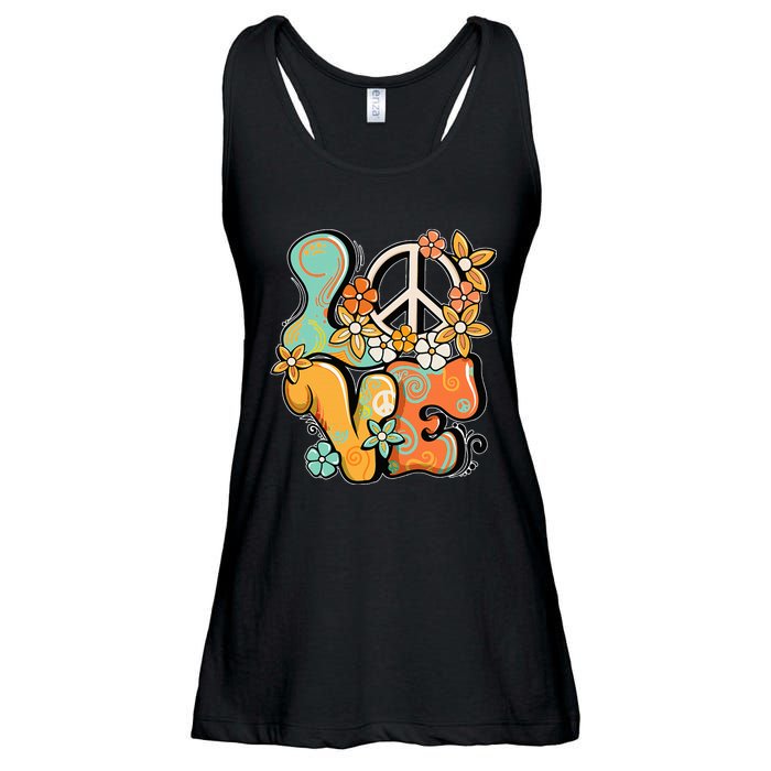 Peace Sign Love 60s 70s Costume Groovy Hippie Theme Party Ladies Essential Flowy Tank