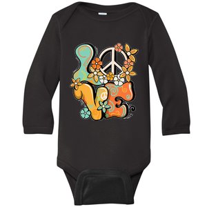 Peace Sign Love 60s 70s Costume Groovy Hippie Theme Party Baby Long Sleeve Bodysuit