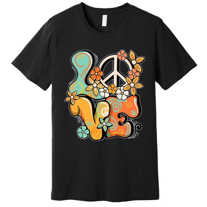 Peace Sign Love 60s 70s Costume Groovy Hippie Theme Party Premium T-Shirt