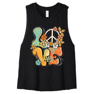 Peace Sign Love 60s 70s Costume Groovy Hippie Theme Party Women's Racerback Cropped Tank