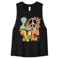 Peace Sign Love 60s 70s Costume Groovy Hippie Theme Party Women's Racerback Cropped Tank