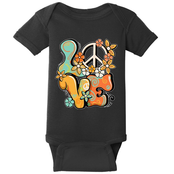 Peace Sign Love 60s 70s Costume Groovy Hippie Theme Party Baby Bodysuit