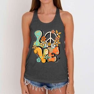 Peace Sign Love 60s 70s Costume Groovy Hippie Theme Party Women's Knotted Racerback Tank