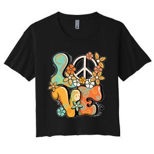 Peace Sign Love 60s 70s Costume Groovy Hippie Theme Party Women's Crop Top Tee