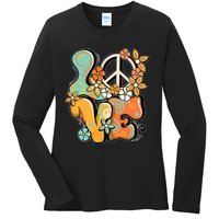 Peace Sign Love 60s 70s Costume Groovy Hippie Theme Party Ladies Long Sleeve Shirt