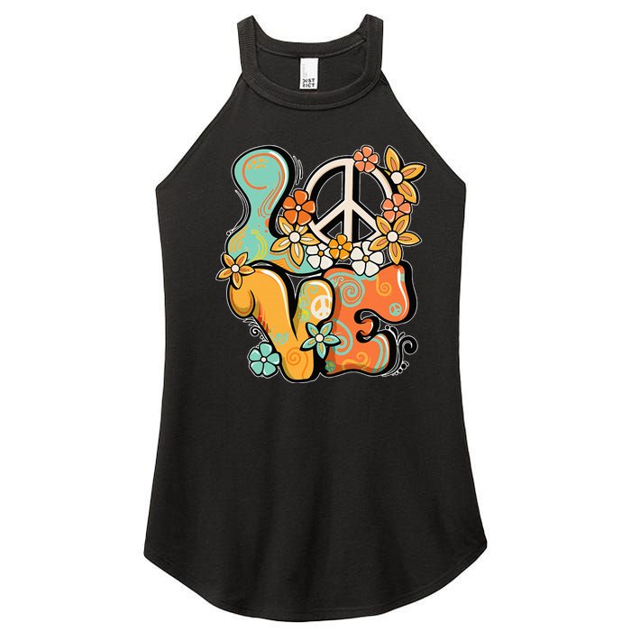 Peace Sign Love 60s 70s Costume Groovy Hippie Theme Party Women's Perfect Tri Rocker Tank