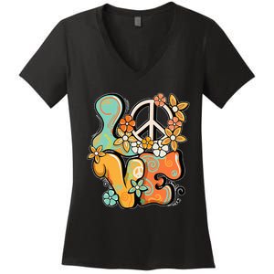 Peace Sign Love 60s 70s Costume Groovy Hippie Theme Party Women's V-Neck T-Shirt