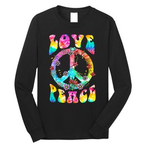 PEACE SIGN LOVE 60s 70s Tie Dye Hippie Costume Long Sleeve Shirt