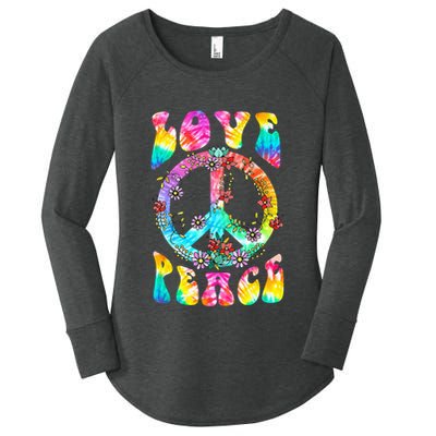 PEACE SIGN LOVE 60s 70s Tie Dye Hippie Costume Women's Perfect Tri Tunic Long Sleeve Shirt