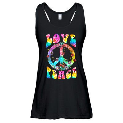 PEACE SIGN LOVE 60s 70s Tie Dye Hippie Costume Ladies Essential Flowy Tank