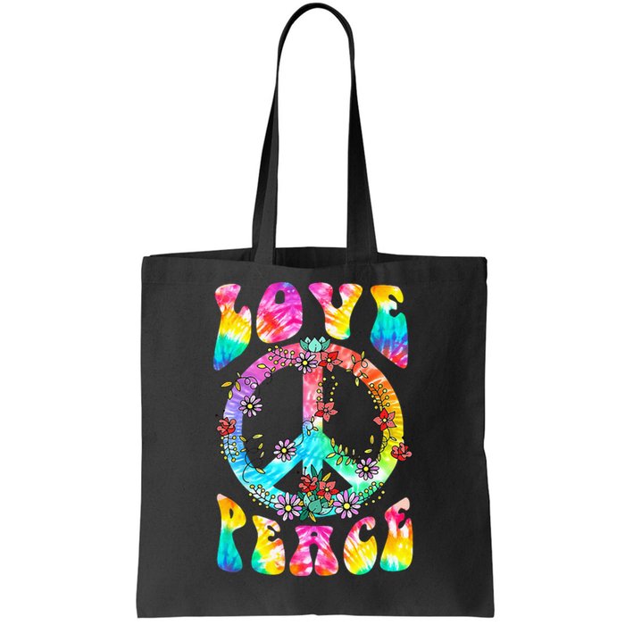 PEACE SIGN LOVE 60s 70s Tie Dye Hippie Costume Tote Bag