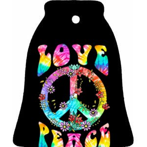 PEACE SIGN LOVE 60s 70s Tie Dye Hippie Costume Ceramic Bell Ornament