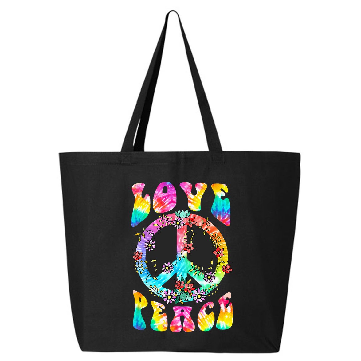 PEACE SIGN LOVE 60s 70s Tie Dye Hippie Costume 25L Jumbo Tote
