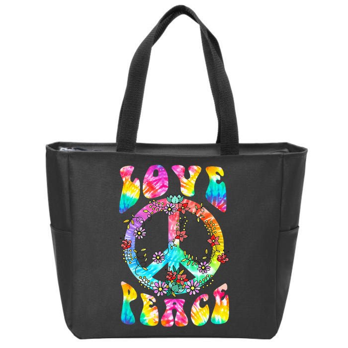 PEACE SIGN LOVE 60s 70s Tie Dye Hippie Costume Zip Tote Bag