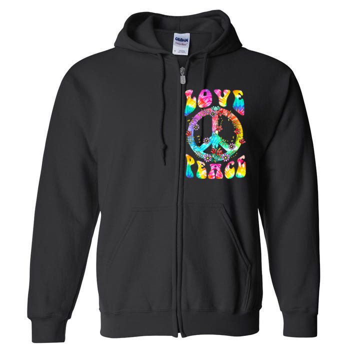 PEACE SIGN LOVE 60s 70s Tie Dye Hippie Costume Full Zip Hoodie