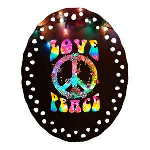 PEACE SIGN LOVE 60s 70s Tie Dye Hippie Costume Ceramic Oval Ornament