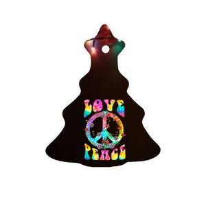 PEACE SIGN LOVE 60s 70s Tie Dye Hippie Costume Ceramic Tree Ornament