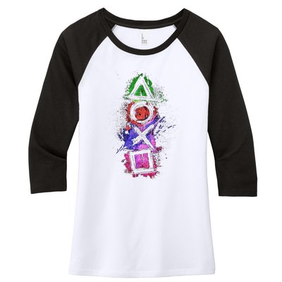 Playstation Symbol Logo Women's Tri-Blend 3/4-Sleeve Raglan Shirt