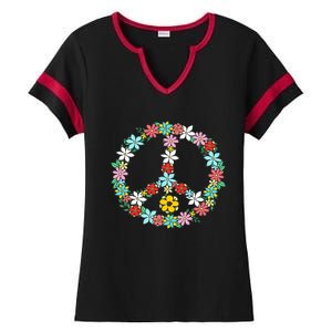 Peace Sign Love 60s 70s Tie Dye Hippie Ladies Halftime Notch Neck Tee