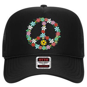 Peace Sign Love 60s 70s Tie Dye Hippie High Crown Mesh Back Trucker Hat