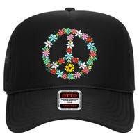 Peace Sign Love 60s 70s Tie Dye Hippie High Crown Mesh Back Trucker Hat