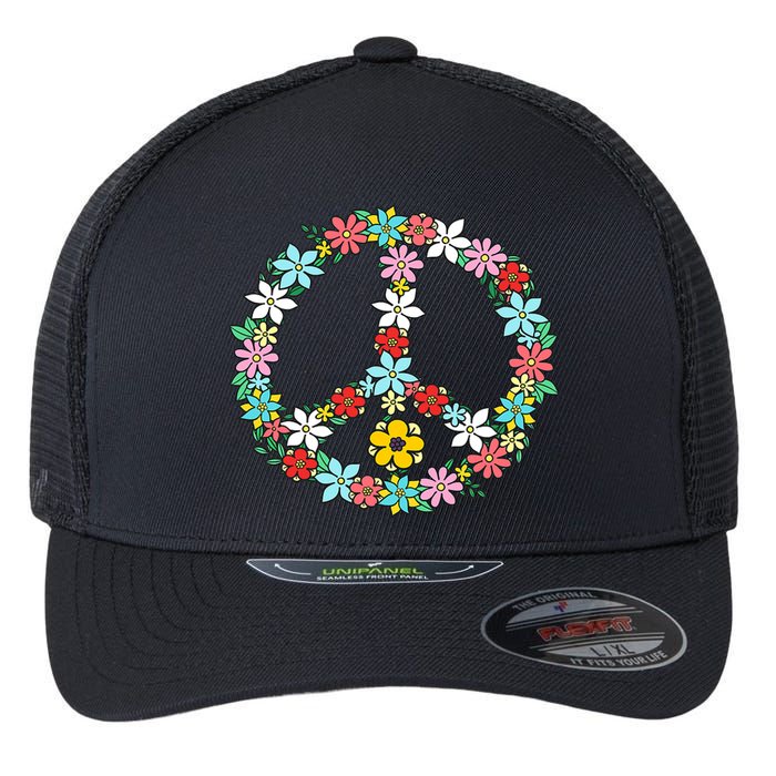 Peace Sign Love 60s 70s Tie Dye Hippie Flexfit Unipanel Trucker Cap