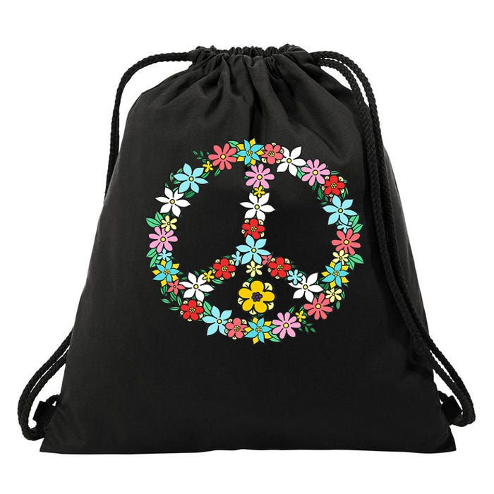 Peace Sign Love 60s 70s Tie Dye Hippie Drawstring Bag