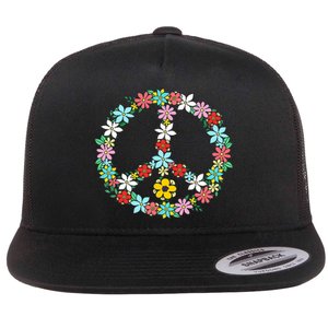 Peace Sign Love 60s 70s Tie Dye Hippie Flat Bill Trucker Hat