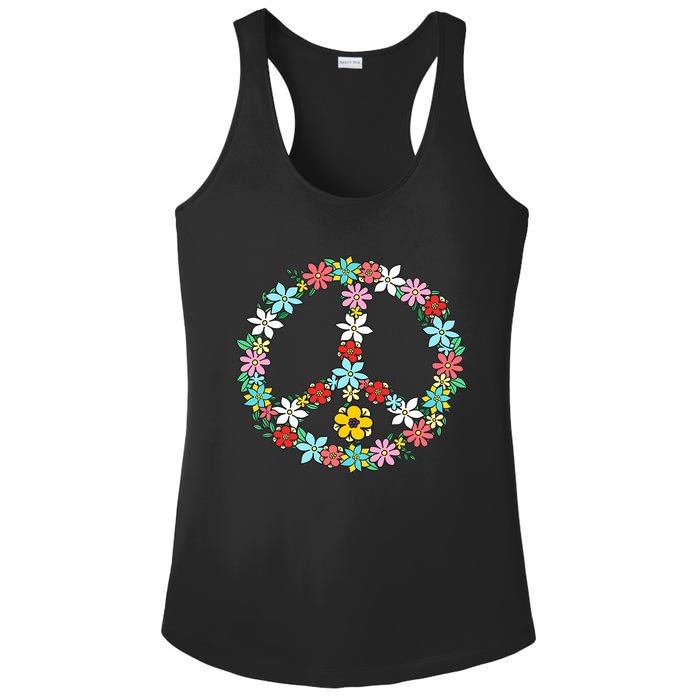 Peace Sign Love 60s 70s Tie Dye Hippie Ladies PosiCharge Competitor Racerback Tank